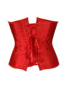 1pc Brocade Palace Style Body Shaper Corset, Waist Cincher With Adjustable Drawstring Waist Trainer - Red - View 3