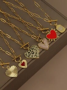 1 pieza Collar con colgante de ojo y corazón con cadena de cierre de acero inoxidable, joyería de moda para mujer, regalo de Halloween, San Valentín, mamá, madre, Día de la Madre