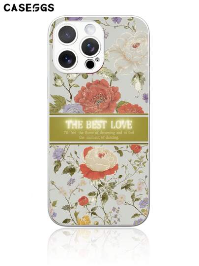 Flower 1pc Silver Liquid Double-Sided Soft & Hard Hybrid Phone Case With "THE BEST LOVE" Rose Gold Foil Pattern, Advanced Gold Plating/Transfer Printing Technique, Luxurious & Affordable, Compatible With Iphone, Galaxy And Android Phones,International Version, Not The Domestic Version