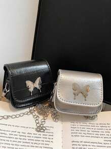 1pc High-Grade Eel Pattern Bow Chain Shoulder Crossbody Mini Saddle Bag Fashionable And Versatile Lipstick Bag Coin Purse, Chain Crossbody Bag With Butterfly Decoration, Fashionable And Versatile Square Bag Shaped Lipstick Bag, Suitable For Girls' Daily Use, Attending Parties, Sweet And Cute Shoulder Crossbody Bag - Butterfly Chain Bag - View 10