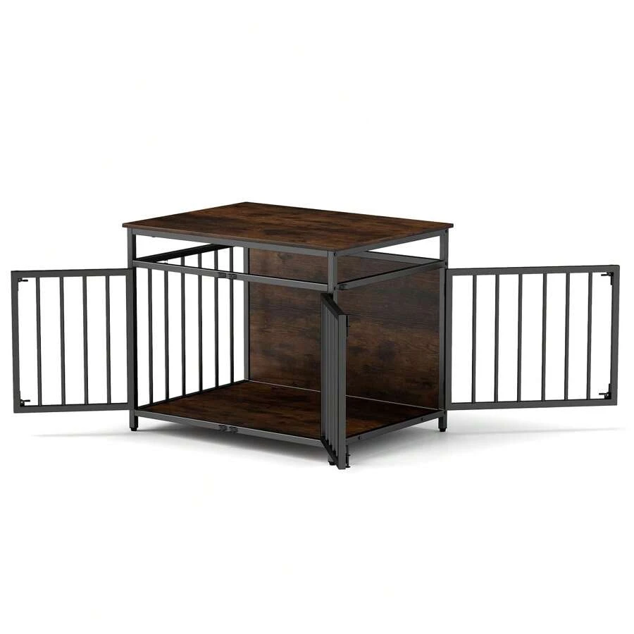 Furniture Style Dog Crate Chew-Resistant Dog Cage With Three Doors-Coffee - Chocolate Brown - View 1
