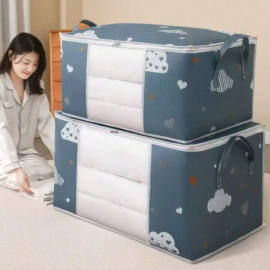 Large Capacity Clothes Storage Bag Organizer With Reinforced Handle Suitable For Blankets Bedding Foldable With Sturdy Zipper Cloud Pattern - Multicolor - View 1
