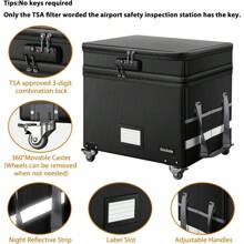 File Box With Lock, Multi-Layer Fireproof Document Box With Wheels,Collapsible Rolling File Storage Organizer Box With Pockets,Large Portable Home Office Filing Cabinet For Hanging Folders