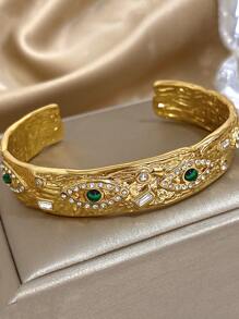 1 Stück Luxus Strass Böser Blick Armband, Retro Goldener Armband für Frauen, Edelstahl weit geöffneter Armband für Alltag, Party, Weihnachtsgeschenke