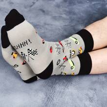 1 双（礼盒装）男士新奇赛车设计正装袜，赛车手疯狂袜子生日礼物，透气柔软户外跑步徒步运动袜，适合赛车爱好者 - 彩色 - 查看 5