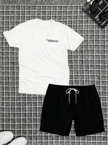 Cotton T-Shirt + Tectel Shorts Set For Men, Adult, New HL - 白色 - 查看 2