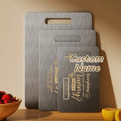 1 pieza Tabla de cortar de acero inoxidable personalizable, de doble cara, fácil de limpiar, tabla de cortar para carne, verduras, frutas - Esencial de cocina