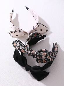 3件套女士时尚花朵、波点、兔耳朵造型发箍/发带，简约优雅风格，适合日常佩戴和节日场合，发箍，发圈，发饰，头饰 - 彩色 - 查看 2