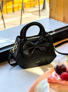 Bolso de tipo cartera con lazo y gráfico de letra, regalo del Día de la Madre para mamá, bolso con lazo para mujeres para San Valentín, los mejores regalos para el Día de la Madre - Negro - Ver 4