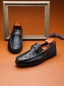 Men's Fashionable Patchwork Plaid & Solid Color Low-Top Loafers, Suitable For Parties, Gatherings, Casual, Travel, Camping, Beach, Outdoor Sports, Versatile Personalized Business Shoes