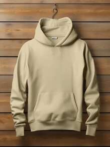 Plain Sweatshirt With No Print And Hood  2042 - Màu Khaki - Xem 1