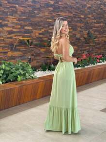 LONG DRESS WITH CUTOUT. - Green - View 4