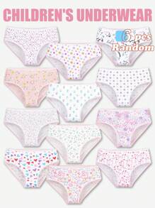 6 Pcs Random Girls Briefs Cute Pattern Comfortable Soft Underwear For Young Girl 4-7Y