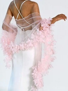 1 Stück perlenbesetzter Braut Umhang, elegantes Braut Schultertuch mit 3D Blumen, Hochzeitskleid Accessoire