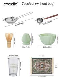 choxila Set de iniciación tradicional de Matcha de 7 piezas, set de batidor de Matcha, kit de preparación de té Matcha, set de regalo de Matcha con bolsa, incluye tazón de Matcha, batidor de bambú de Matcha, cuchara de té, soporte para batidor, tamiz de Matcha, taza de té, alfombrilla de té, de vuelta al cole