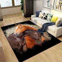 Animal Series, Crystal Velvet Material Lightweight Rug/Mat, Multiple Size Options, Loveable Cat, 2 Horses Design, High-Quality Soft & Vibrant, Trimmable Size, Highly Absorbent