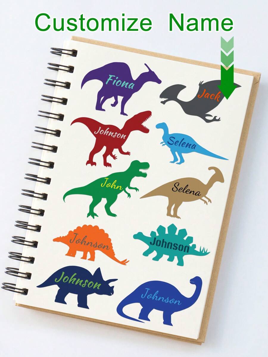 自定义名称恐龙贴纸、恐龙贴纸、恐龙标签、姓名贴纸、水瓶、男孩、姓名贴纸、恐龙乙烯基贴花、恐龙、霸王龙、返校季、男孩礼物 - 彩色 - 查看 1