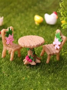1set-Mini Fairy Garden Table And Chair Set, Yellow ABS Resin Doll House Furniture Decoration Kit, Micro-Landscape Art Deco Accessories, Fairy Garden Bench Dollhouse Accessories Statue DIY Decor Gift