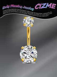 CIZME 1 件 14G 肚脐环不锈钢圆形方晶锆石肚脐杠铃耳钉身体穿孔，14G 肚脐环不锈钢圆形方晶锆石肚脐杠铃肚脐环女士 6/8/10/12 毫米 - Cubic Zirconia - 查看 12