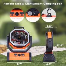 BDQ 20000mAh 1PC Portable Rechargeable Fan - Camping Fan For Tent,Fan 3-In-1 Camping Fan USB Fan With Light & Remote For Indoor,Cordless Fan Can Be Hung Upsde Down,Outdoor, Tent, Travel, BBQ, Fishing, Jobsite - 亮橙色 - 查看 8