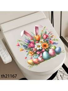 1PC Easter Bunny & Eggs Printed Toilet Sticker, For Home Decoration & Easter Bunny Bathroom Stickers - Waterproof PVC, Spring Butterfly Wall Decal, Vinyl Decal For Home Decorations, Spring Butterfly Element Wall Stickers Decoration Items Refresh Your Home, Rama Decoration Stickers - 11.81*11.81in/11.61*11.61in