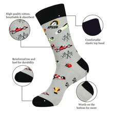 1 双（礼盒装）男士新奇赛车设计正装袜，赛车手疯狂袜子生日礼物，透气柔软户外跑步徒步运动袜，适合赛车爱好者 - 彩色 - 查看 2