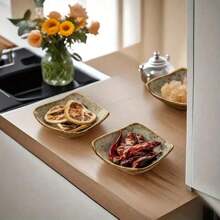 1pc Ceramic Square Dip Dish, Sushi Plate, Condiment Dish, Soy Sauce Plate, Cartoon Retro Dessert Tray For Restaurant And Home