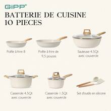 GiPP GiPP Lot de 10 casseroles et poêles à induction, en granit avec revêtement anti-adhésif (poêles de 20/24/28 cm, casseroles de 16/24 cm, avec spatule et cuillère), pour tous types de cuisinières