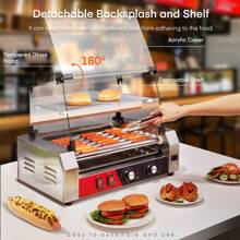Hot Dog Roller 7 Rollers 18-24 Hot Dogs Capacity, 1050W Hot Dog Machine With Bun Warmer Shelf, Dual Temp Control, Glass Cover, Removable Tray For Commercial And Party - US B Type Plug(110-127V) - View 5