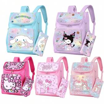 Sanrio 1 pieza Bolsa escolar multifuncional tipo mochila o bolso de Sanrio con diseños de My Melody, Hello Kitty y Kulomi, con estampado de Pochacco, incluye estuche para lápices, diseño transpirable