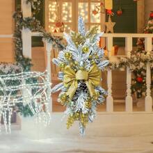 17I8nches Christmas Teardrop Swag Bow Ball Pinecone Garland Artificial Wreath For Holiday Stairs Wall Decor