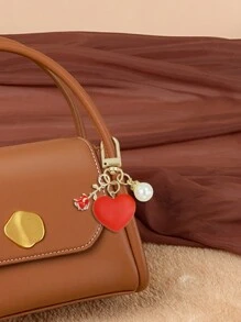 暖红心玫瑰珍珠钥匙扣小包方包手提包挂件配饰适合青年男女表达爱意的最佳单品返校时送给姐妹朋友老师的最佳礼物是送给女朋友情人节礼物的最佳选择包包挂件 - 紅色 - 查看 3