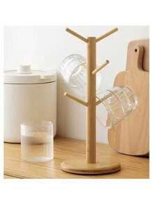 Bamboo Cup Holder/Rack, Drip Tray For Mugs, Water Cups In Living Room (Comes With Screwdriver For Self-Installation) - Multicolor - View 8