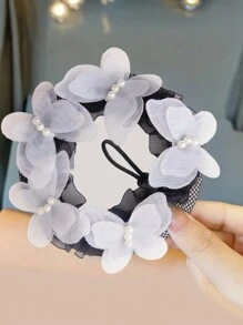 1pc Girl's Dance Class Bun Cover, White Rhinestone Butterfly Hair Net With Drawstring, Suitable For Dance Performance Or Exams - White - View 2