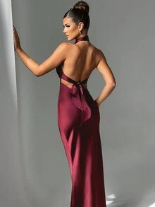 性感露背交叉领口无袖优雅鸡尾酒会礼服、派对礼服、婚礼宾客礼服