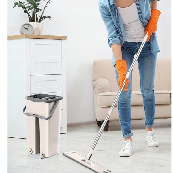 PŁASKI MOP Z ŚCIĄGACZKĄ DO PODŁOGI + DWUKOMOROWE wiaderko Mata do szybkiego czyszczenia na sucho, mop Ciężki mop do podłogi z wiadrem, elastyczny kran kuchenny Materiały czyszczące Flat Squeeze Elastyczna głowica mopa 360°, podkładki wielokrotnego użytku Czyste środki do czyszczenia podłóg w domu, Czyste środki do czyszczenia podłóg w domu, Płaski mop z Wiadro dwukomorowe Zestaw do mycia podłóg bez użycia rąk Zestaw do mopa na mokro i na sucho Wysuwana rączka do czyszczenia podłóg z twardego drewna w domu &Laminat