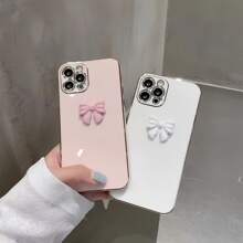 Bow-Knot 1pc Simple Elegant Faux Pearl Bow Phone Case Compatible With Iphone 16 Pro Max / Compatible With Galaxy S24 Ultra / Edge 30 / Compatible With Infinix Smart 8 / Compatible With Infinix Hot 40i / Compatible With Tecno Spark 20 / Compatible With Tecno Spark 20C / Compatible With Tecno Spark Go 2024 / Compatible With Redmi Note 13 Pro+ / Compatible With Honor X8,International Version, Not The Domestic Version - Pink - View 6