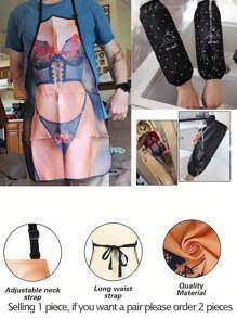 1件印花系带围裙，创意围裙，性感女士围裙，个性化围裙，防水无袖圆领围兜围裙，女士性感围裙，趣味厨房围裙，适合乔迁派对、圣诞节礼物交换 - 多色 - 查看 7