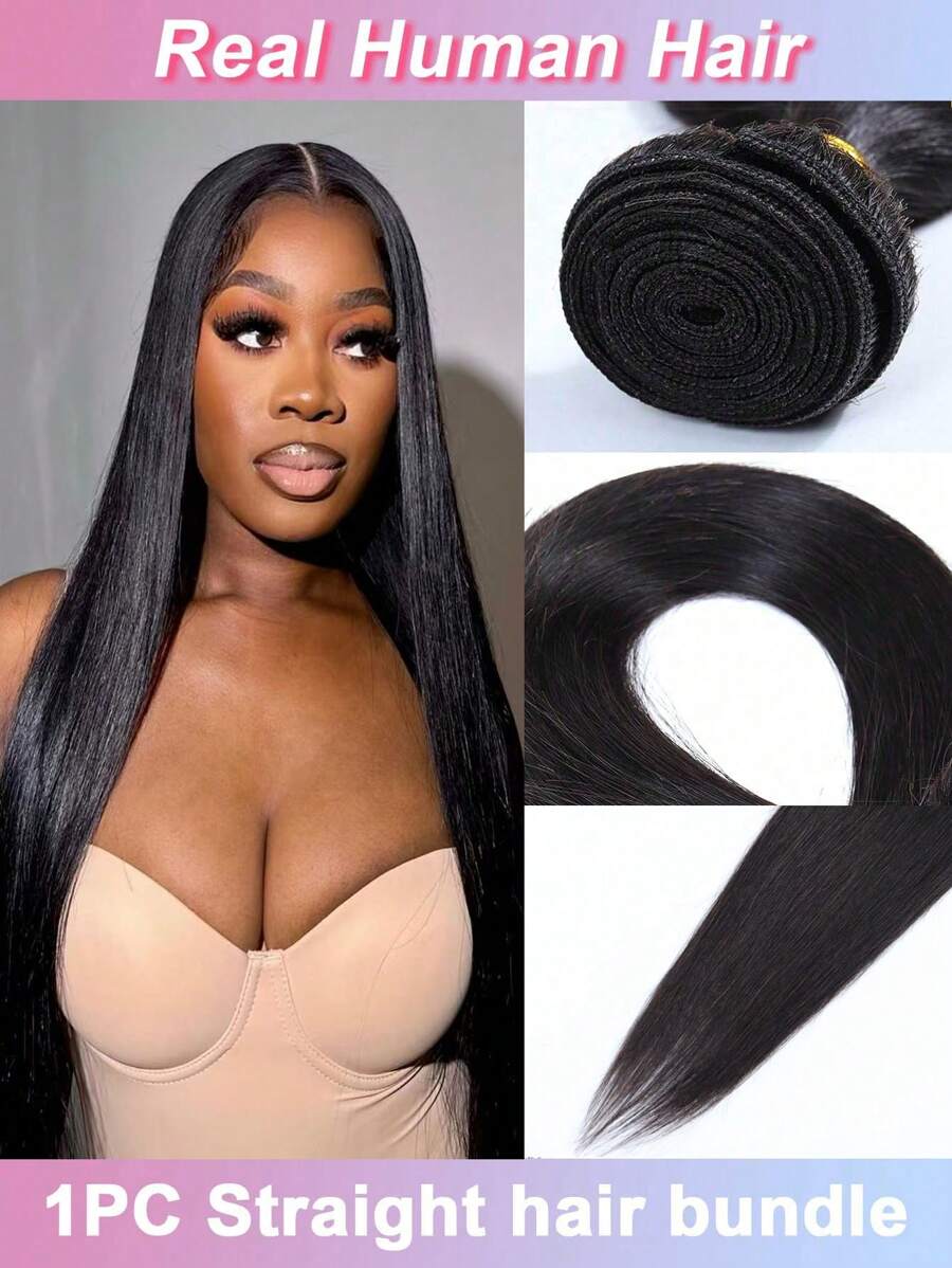 32 Inch Brazilian Straight Hair Bundles Real Human Hair Unprocessed Brazilian Virgin Straight Human Hair Bundles Extensions Weave Human Hair Natural Black Color For Woman