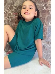 年轻女孩圆领保暖内衣套装 - 墨綠色 - 查看 5