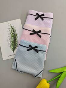 3 条装女士蝴蝶结可爱舒适透气宽松运动内裤