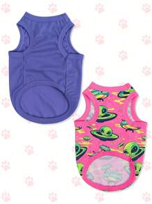LUCKIE LABO 2 Pieces Set Polyester Alien Print Anti-Flea, Less Shedding, Heat-Resistant, Breathable Vest For Cats And Dogs, Indoor And Outdoor Use - Purple - View 3