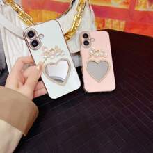 1 szt. Platerowana prosta krawędź luksusowa miękka pełna obudowa serca z kryształkami lustrzanymi etui na telefon kompatybilne z iPhone 16/Galaxy S24 Ultra/Edge 30/Infinix Smart 8/Infinix Hot 40i/Tecno Spark 20/Tecno Spark 20C/Tecno Spark Go 2024/Redmi Note 13 Pro+/Honor X8 - Biały - Zobacz 4