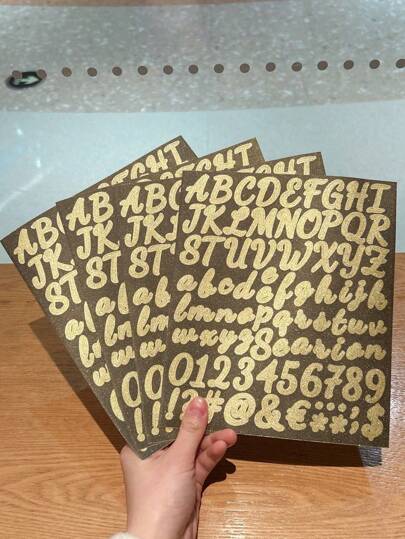 4 st guldfärgade klistermärken med bokstäver och siffror, kreativa DIY-dekorationer vattentäta etiketter, skolmaterial, tillbaka till skolan