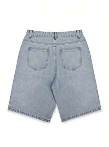 男士简约百搭纯色街头休闲时尚牛仔短裤，夏季 - 藍色 - 查看 5