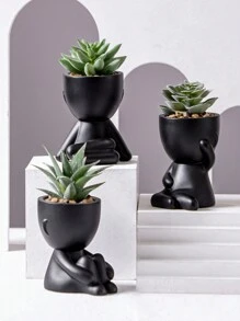 1 pieza/3 piezas Suculenta artificial, planta de suculenta individual pequeña en maceta, con tres formas a elegir, maceta negra, forma de dibujo animado, material PP, material PE, verde, decoración de mesa, decoración del hogar, decoración del jardín, escuela, dormitorio, decoración de oficina