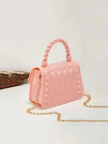 Fashionable PVC Silicone Rivet Texture Jelly Crossbody Bag - Pink - View 2