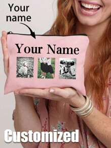 1个定制花卉化妆包，可定制姓名、Logo或独特设计，轻便拉链化妆包，也可作零钱包或笔袋使用，适合购物、约会、度假、旅行、节日、聚会，或作为礼物送给女孩、老师、伴娘，也可作手提包或旅行收纳包。