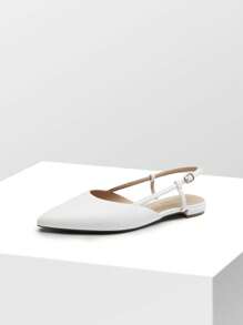 Women Flats Slingback Pointed Toe Elegant Lady Ballet Flats With Adjustable Buckle Strap Chic Fashion Low Heel Dress Casual Work Office Party Shoes - 白色 - 查看 9