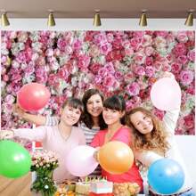 1pc Pink Floral Wall Photography Backdrops 3D Roses Flowers Party Banner 59.1*39.4/82.7*59.1/106.3*70.9 Inches Happy Mother's Day Newborn Bridal Wedding Birthday Anniversary Photo Background Indoor Outdoor Romantic Decoration Supplies